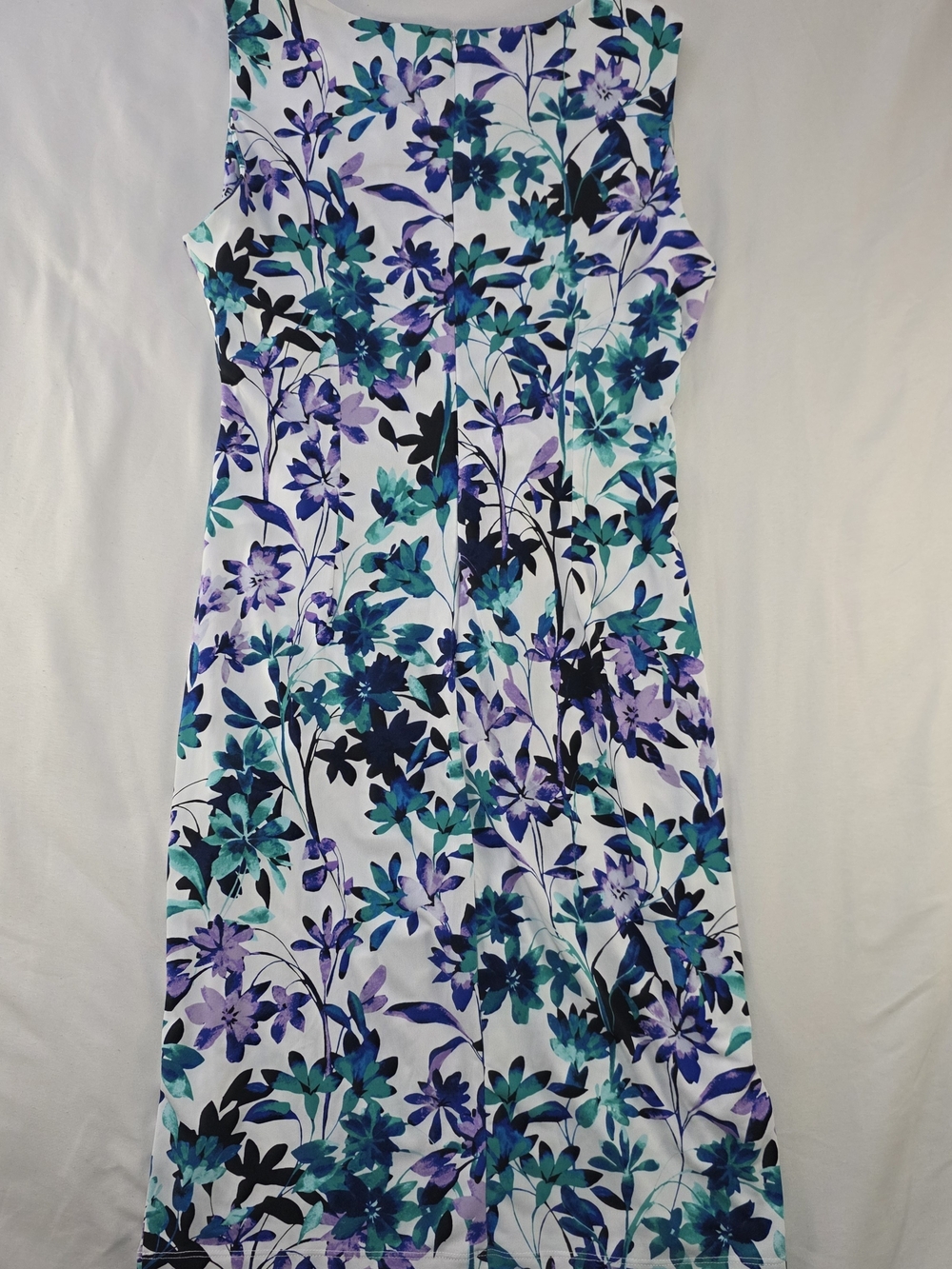 Chaps White Dress with Teal & Purple Floral Print For Women